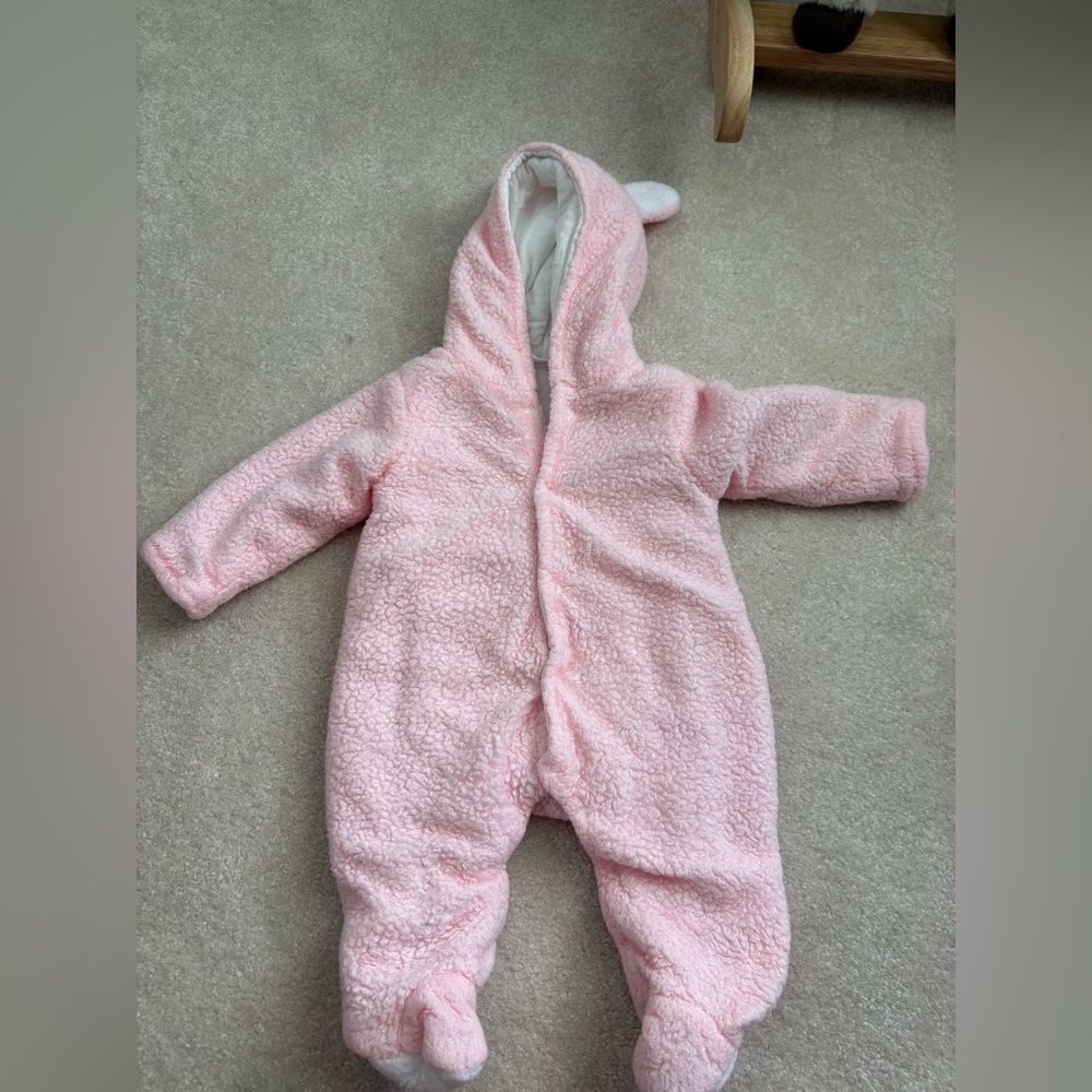 Cozy Pink Sherpa Baby One-Piece with Hood